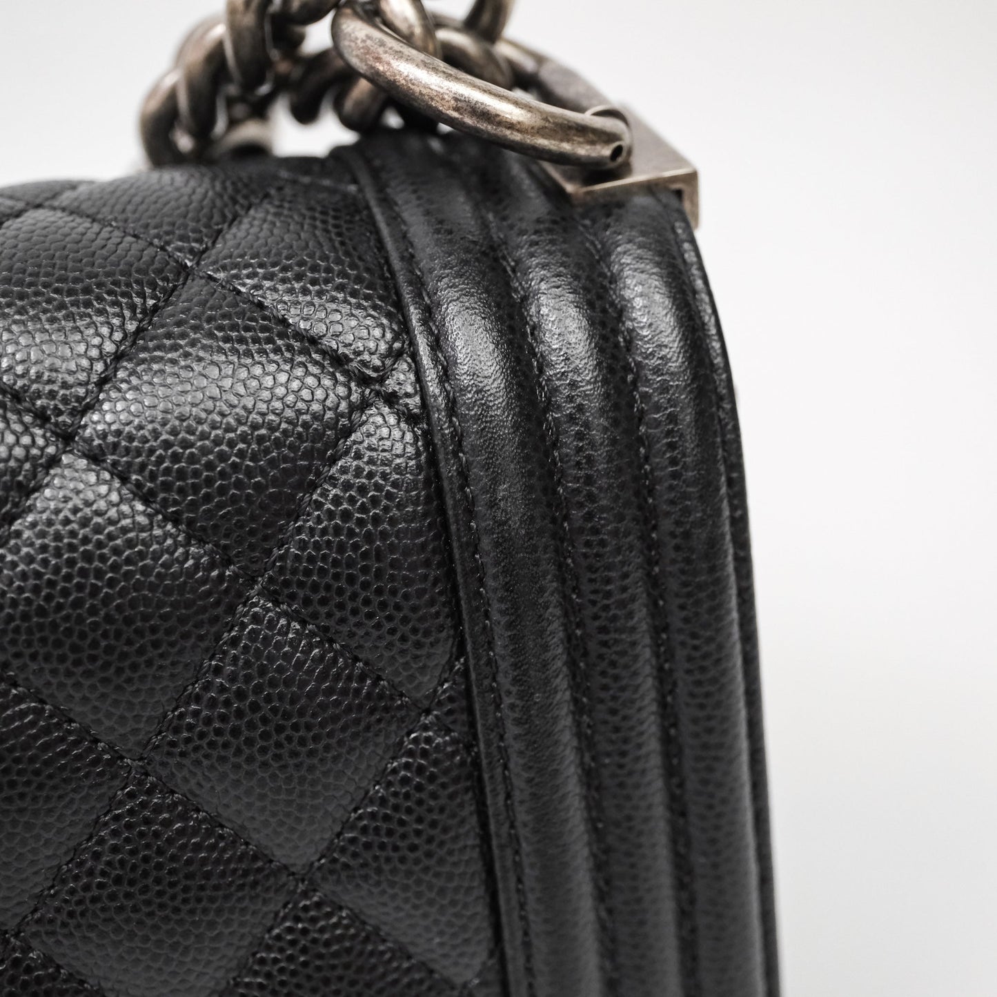 Chanel Small Boy Quilted Black Caviar Ruthenium Hardware