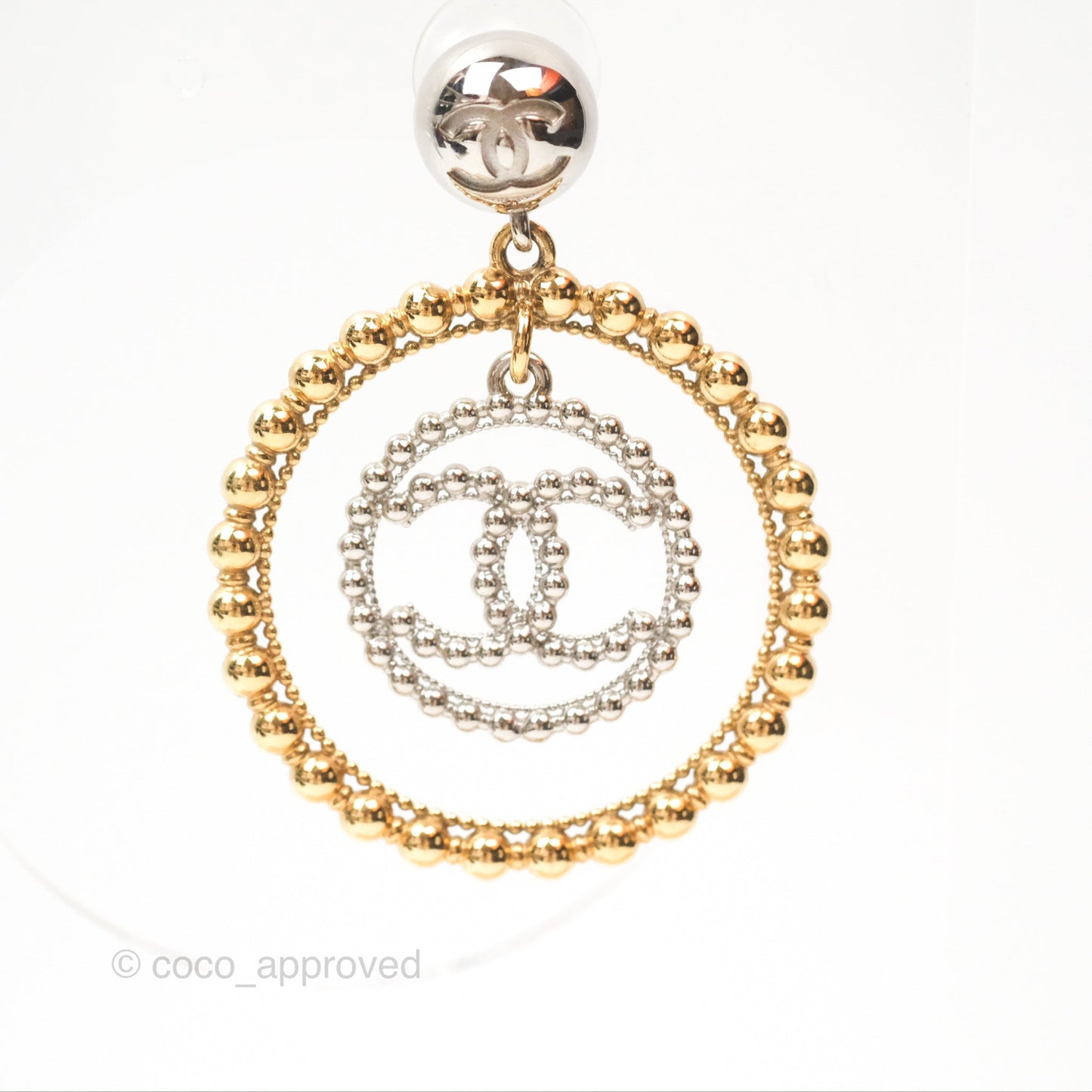Chanel CC Hoop Drop Earrings Silver Gold Tone 22C