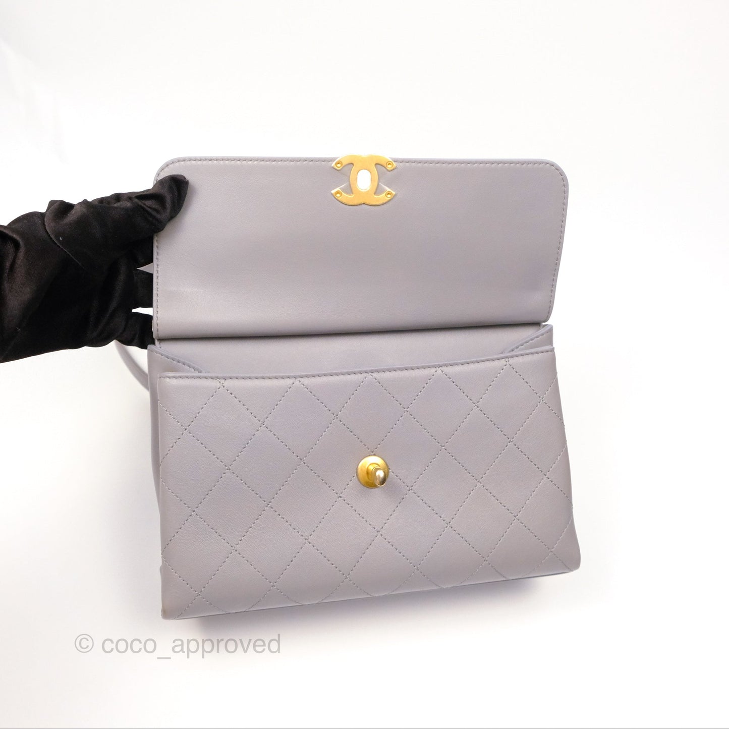 Chanel Small Quilted Coco Luxe Flap Bag Grey Calfskin Aged Gold Hardware