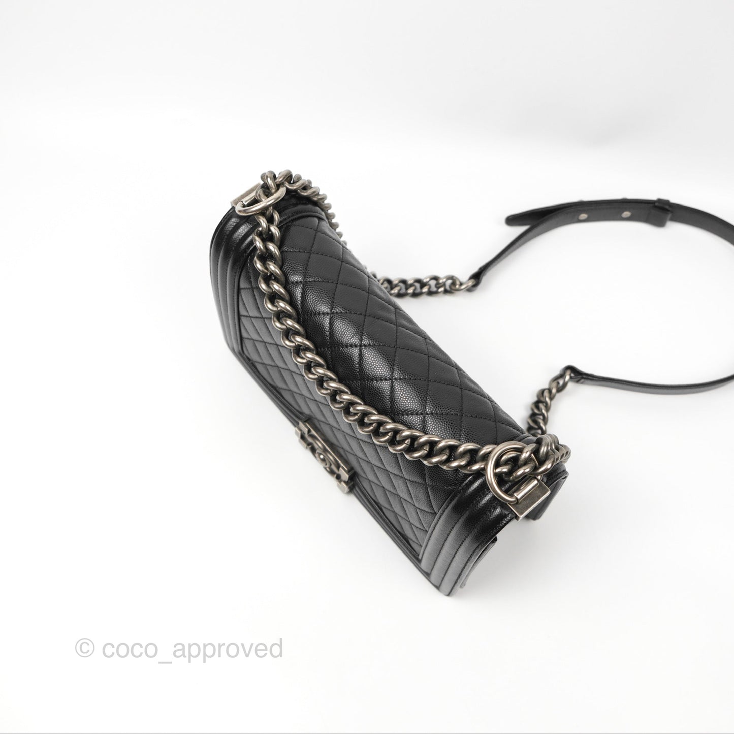 Chanel Boy Quilted Medium Black Caviar Ruthenium Hardware