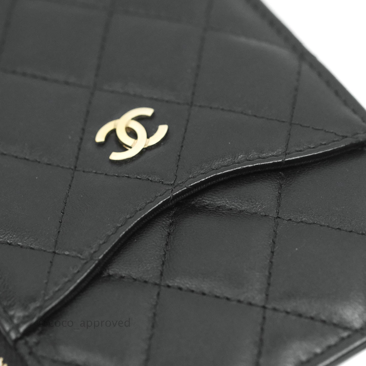 Chanel Classic Flat Black Lambskin Wallet Pouch Gold Hardware