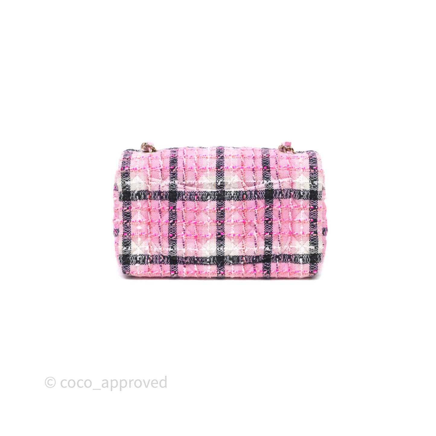 Chanel Quilted Mini Rectangular Flap Pink Tweed Gold Hardware