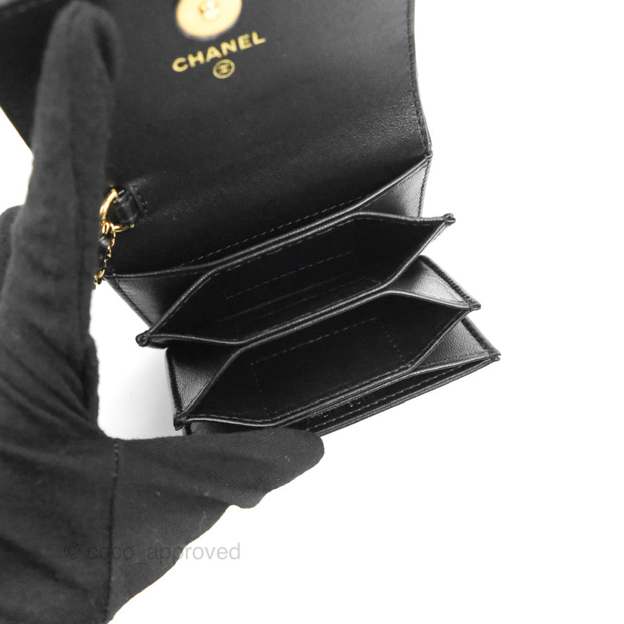 Chanel Flap Card Holder with Cuff Black Lambskin Gold Hardware