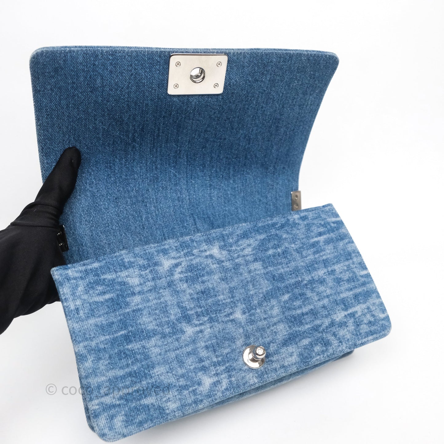 Chanel Medium Boy Blue Denim Tweed Silver Hardware