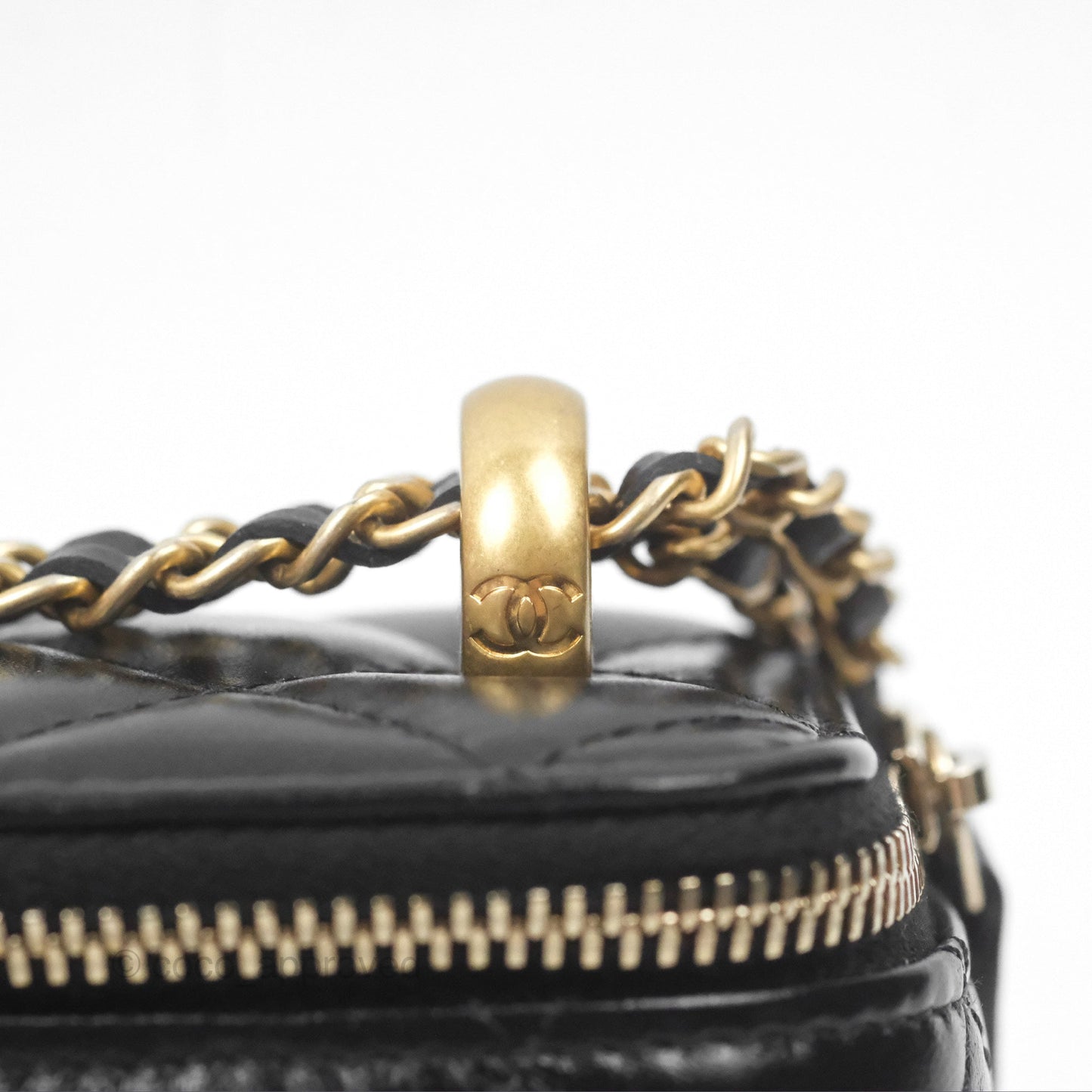 Chanel Quilted Mini Perfect Fit Vanity With Chain Black Calfskin Aged Gold Hardware 21A