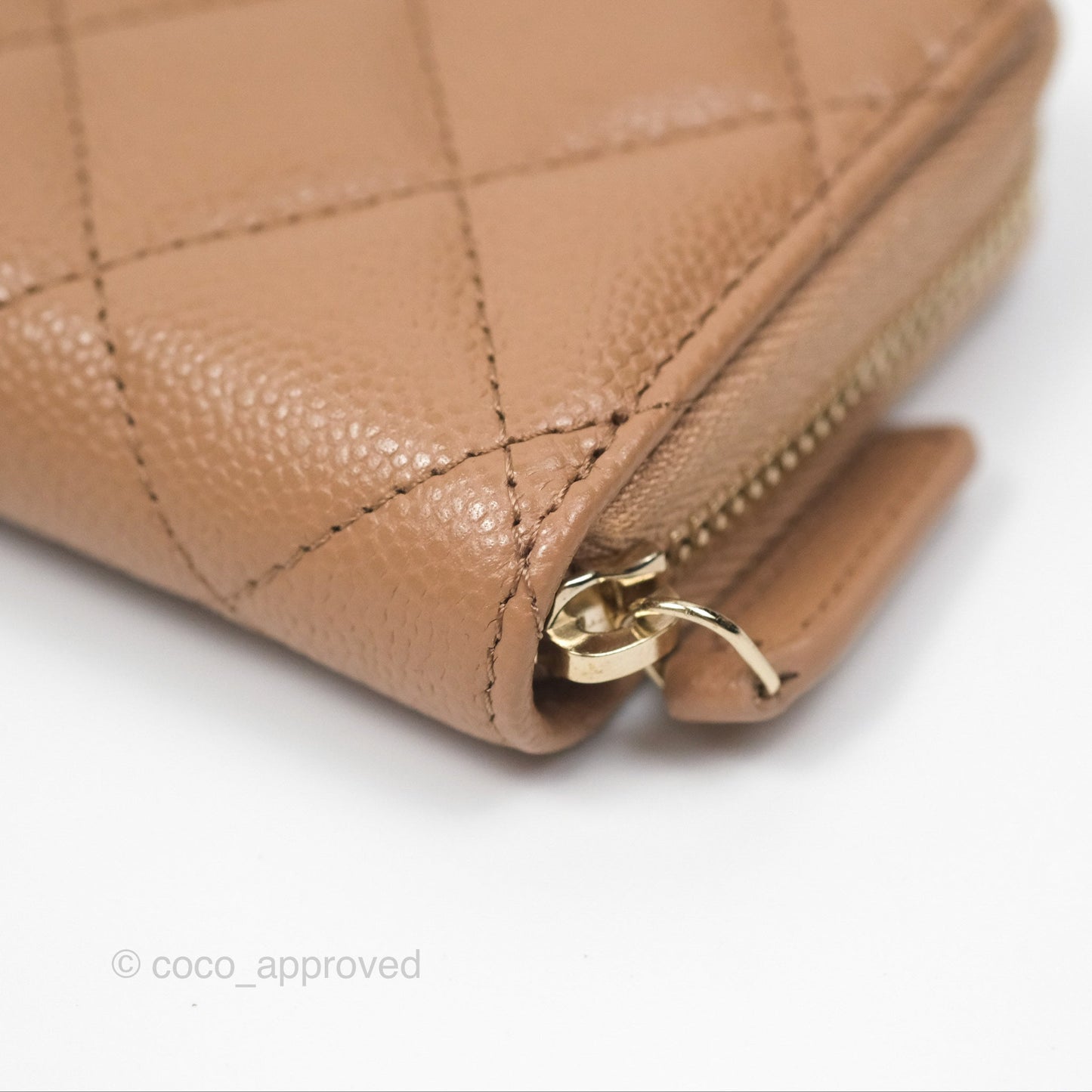 Chanel Classic Zipped Coin Purse Beige Caviar Gold Hardware