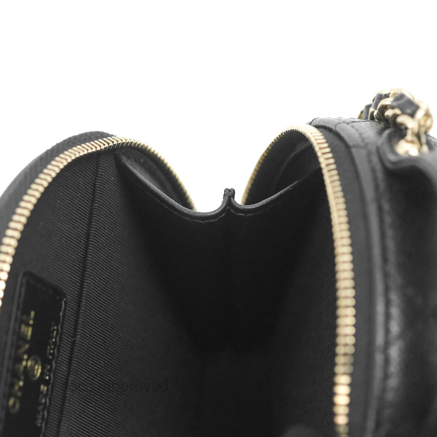 Chanel Mini Round Vanity Bag Handle With Care Black Caviar 22C