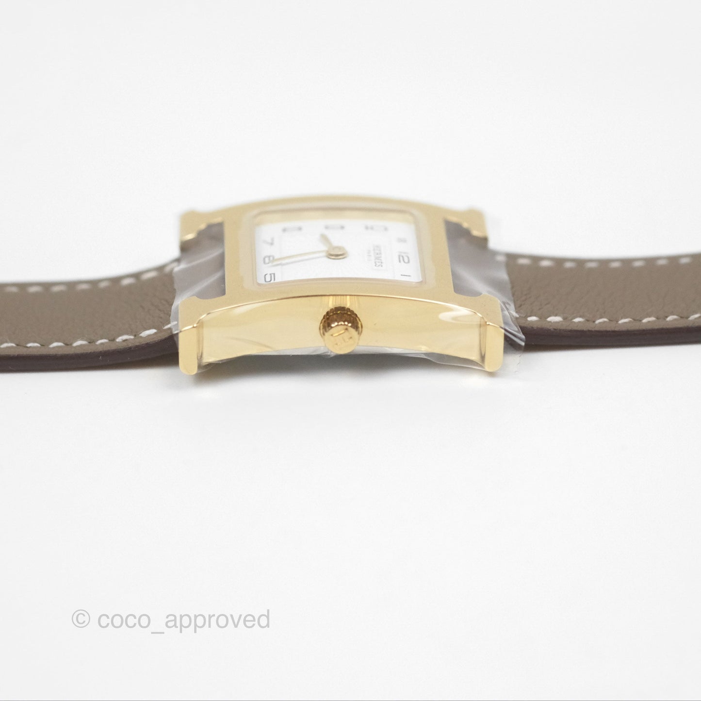 Hermes Heure H Watch Small Swift Etoupe Gold Hardware
