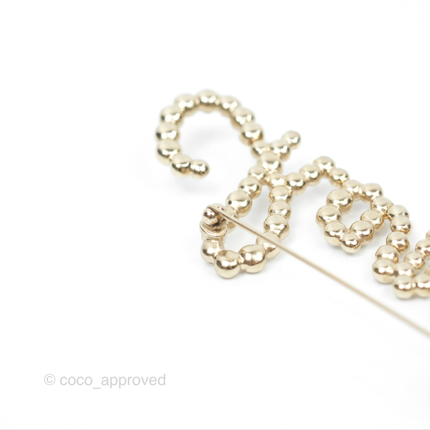 Chanel Logo Pearl Crystal Brooch Gold Tone 19K