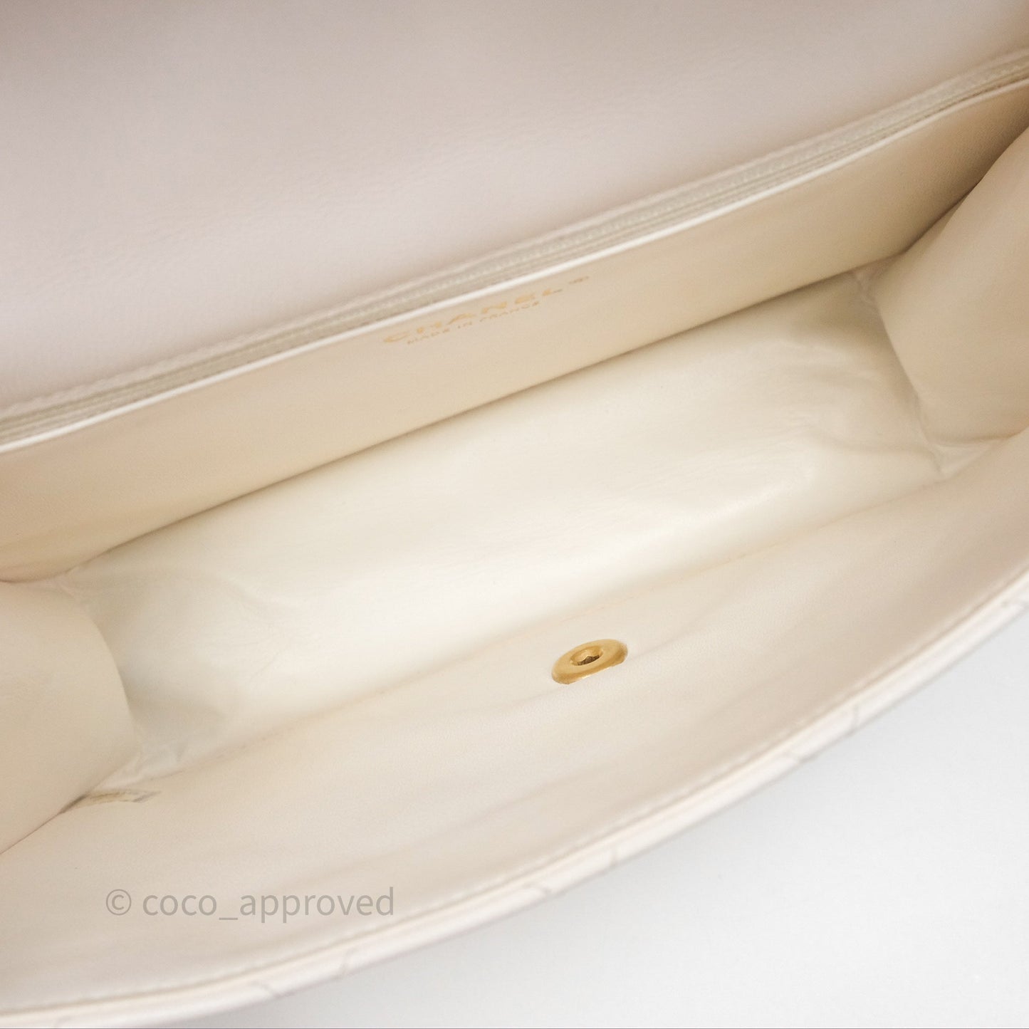 Chanel Large Quilted Sweet Classic Flap White Caviar Aged Gold Hardware