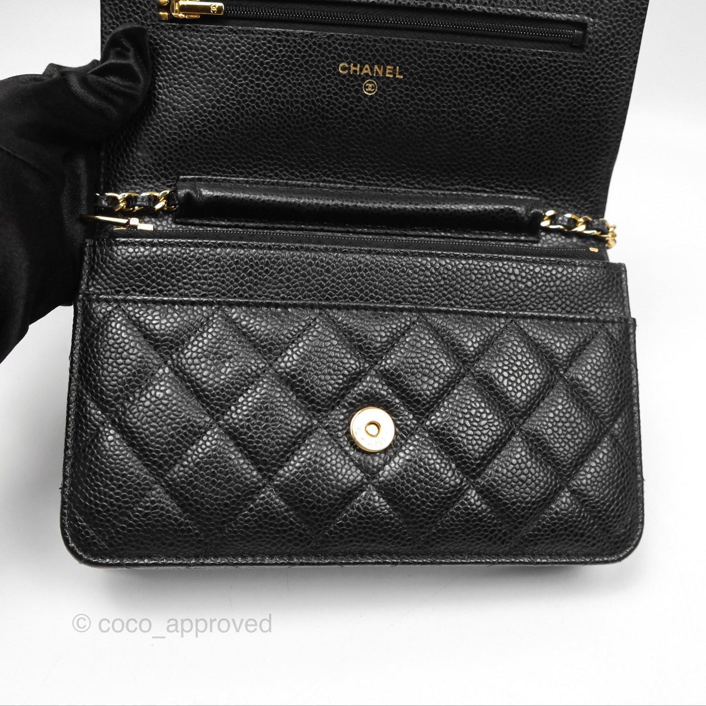 Chanel Classic Quilted Wallet On Chain WOC Black Caviar Gold Hardware