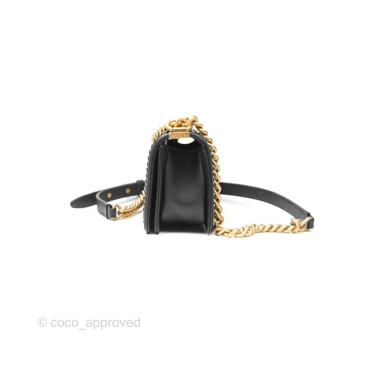 Chanel Small Chain Around Boy Quilted Black Caviar Aged Gold Hardware
