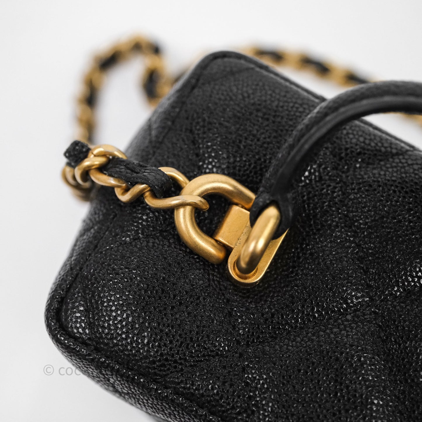 Chanel Quilted Mini Top Handle Vanity With Chain Black Caviar Aged Gold Hardware