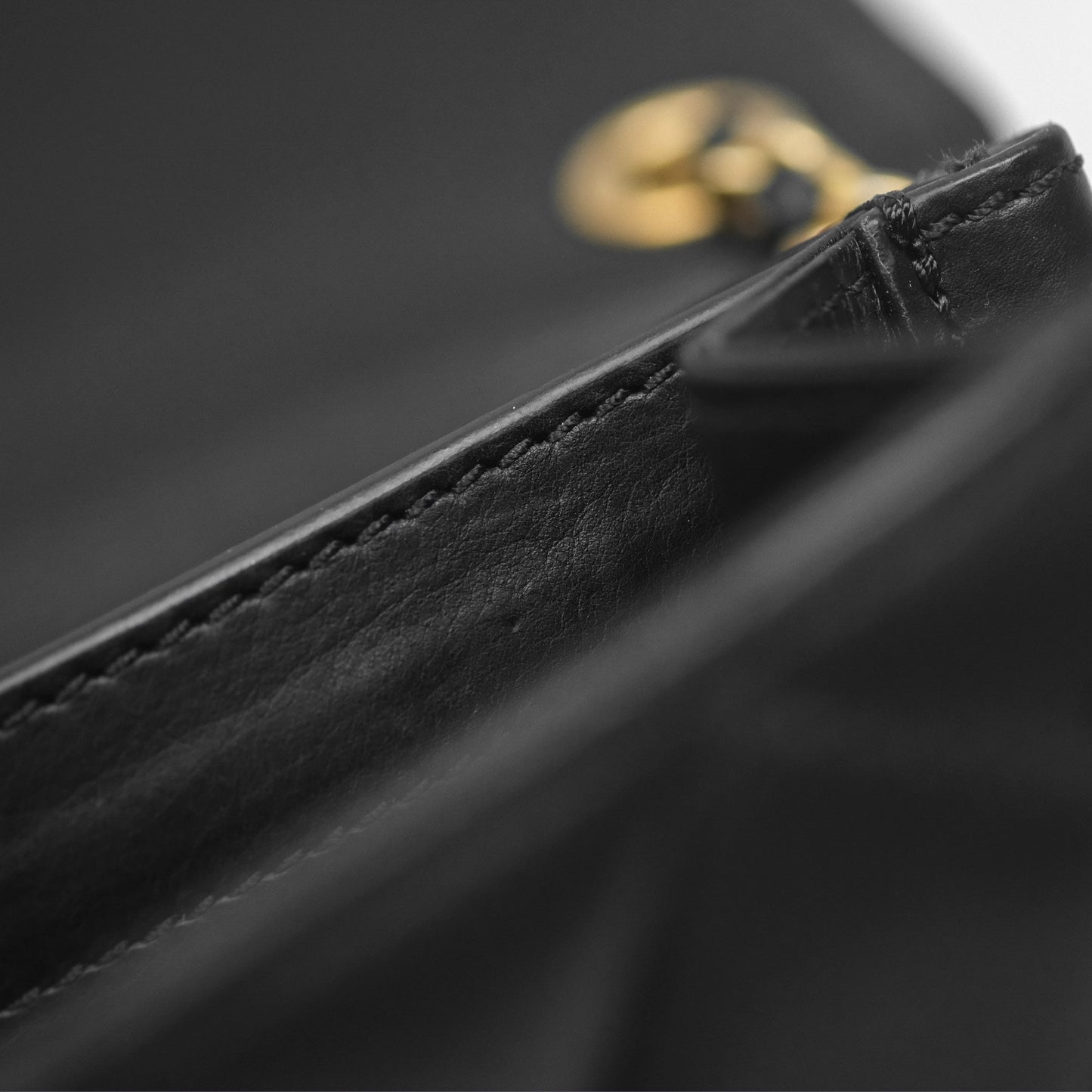 Chanel Quilted Side Chain Flap Bag Black Calfskin Aged Gold Hardware