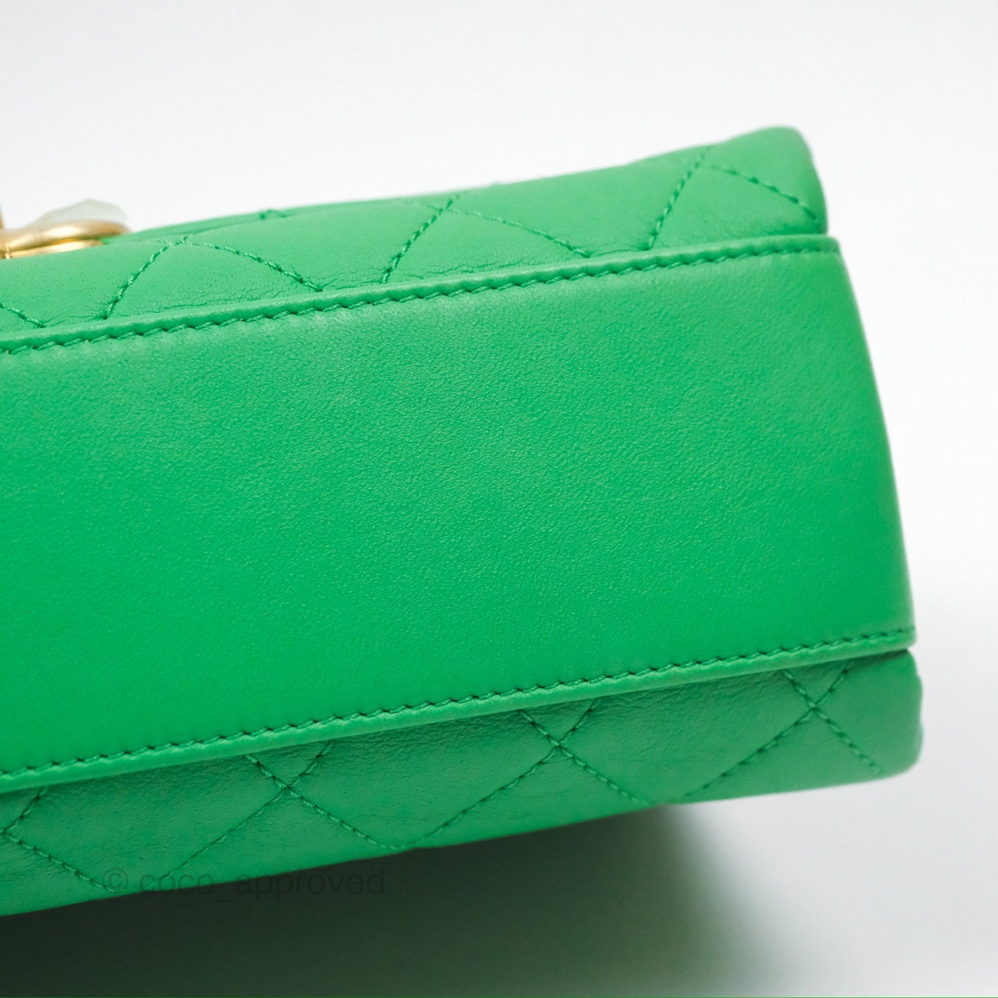 Chanel CC Quilted Flap Bag With Top Handle Green Calfskin Gold Hardware