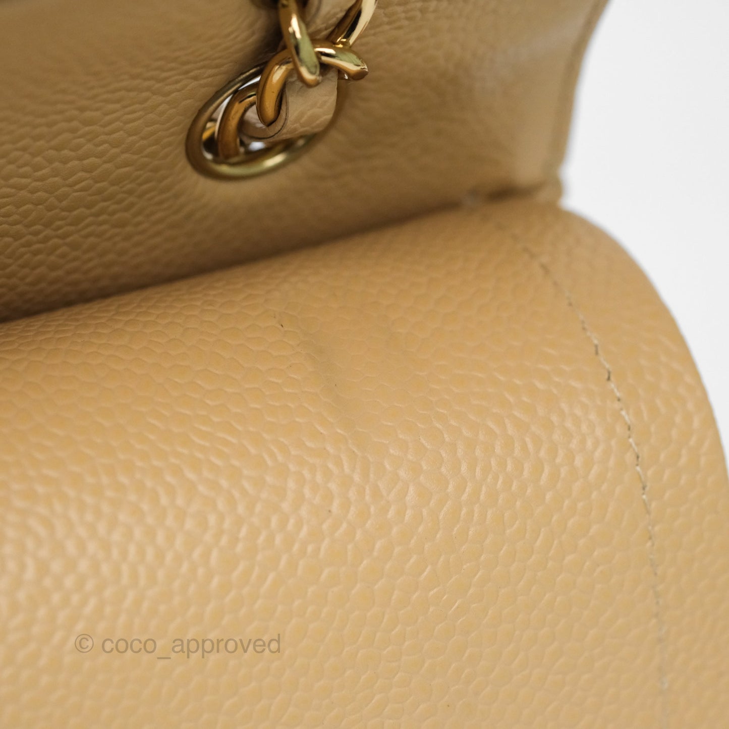 Chanel M/L Medium Classic Flap Quilted Beige Caviar Gold Hardware