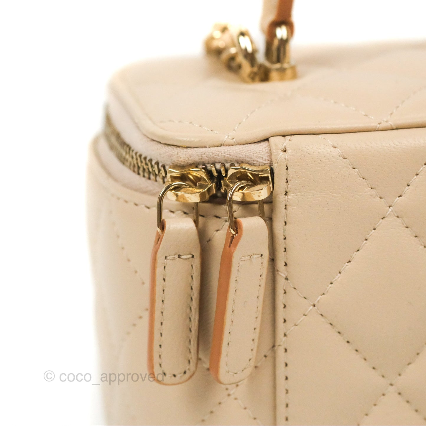 Chanel Vanity Rectangular Top Handle Ecru/Beige Lambskin Gold Hardware 23P