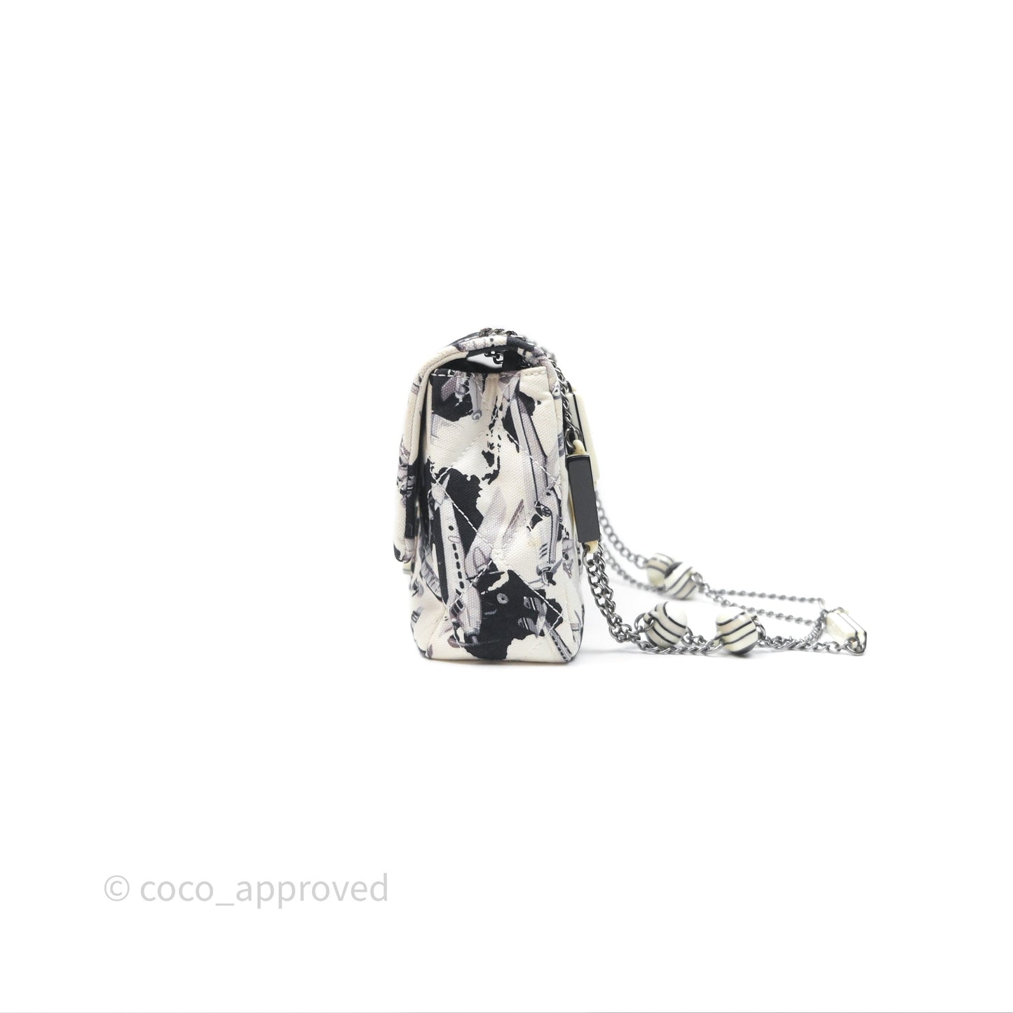 Chanel Quilted Airplane Printed Shoulder Flap Bag Canvas White