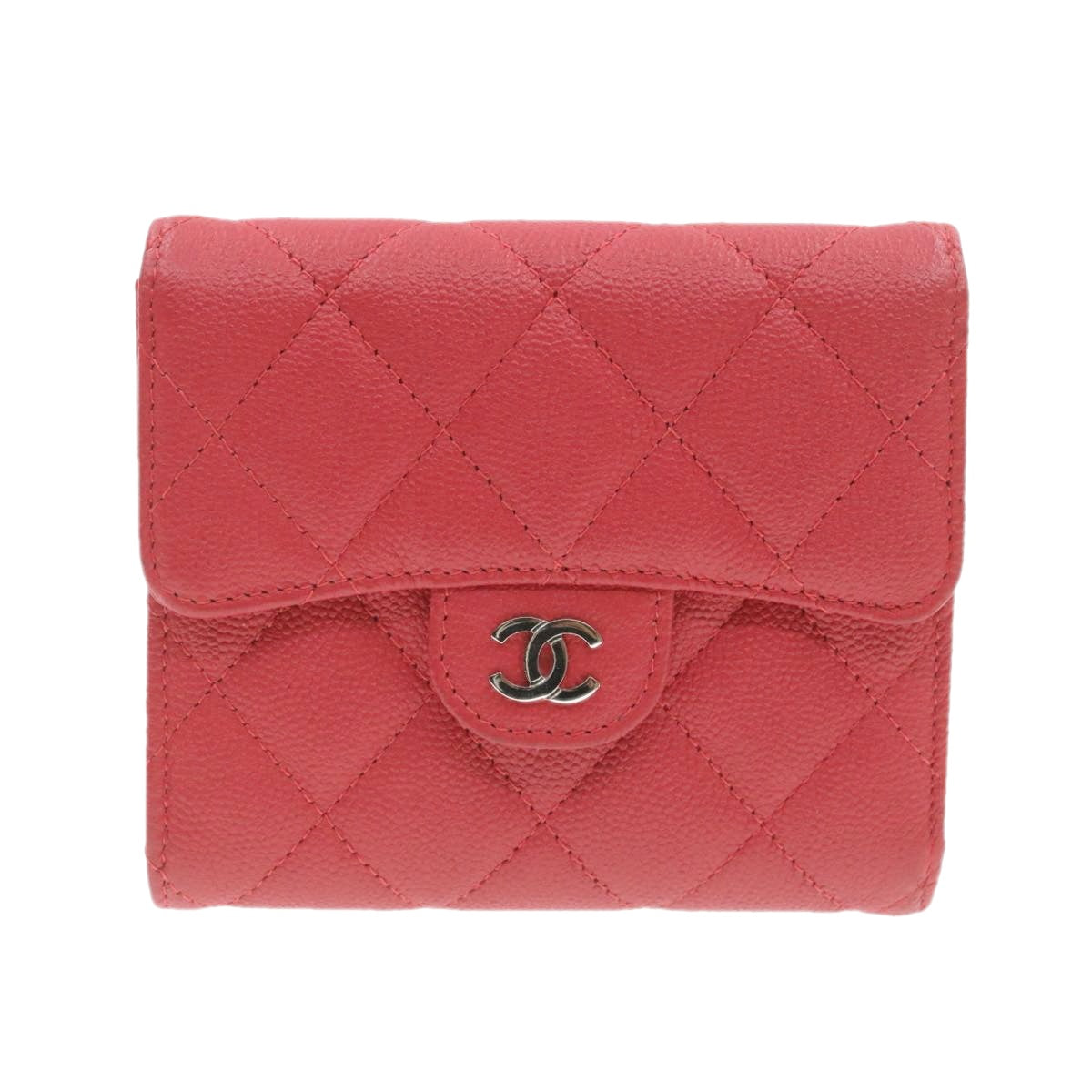 Luxury Chanel Caviar Skin Matelasse Wallet Pink Red CC  18734A