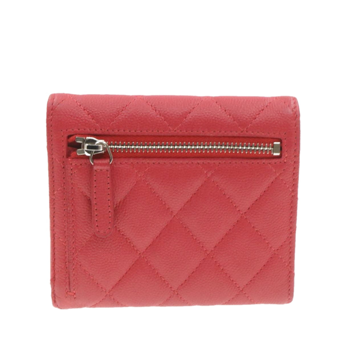 Luxury Chanel Caviar Skin Matelasse Wallet Pink Red CC  18734A