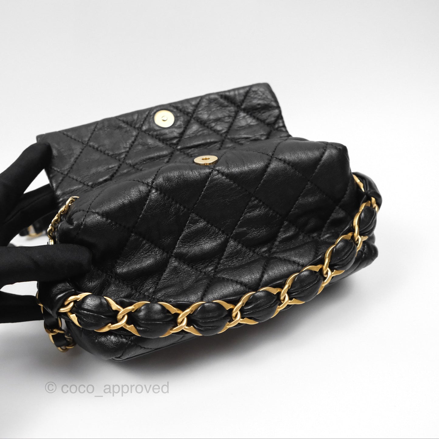 Chanel Small Hobo Bag Crumpled Black Lambskin Aged Gold Hardware 21S