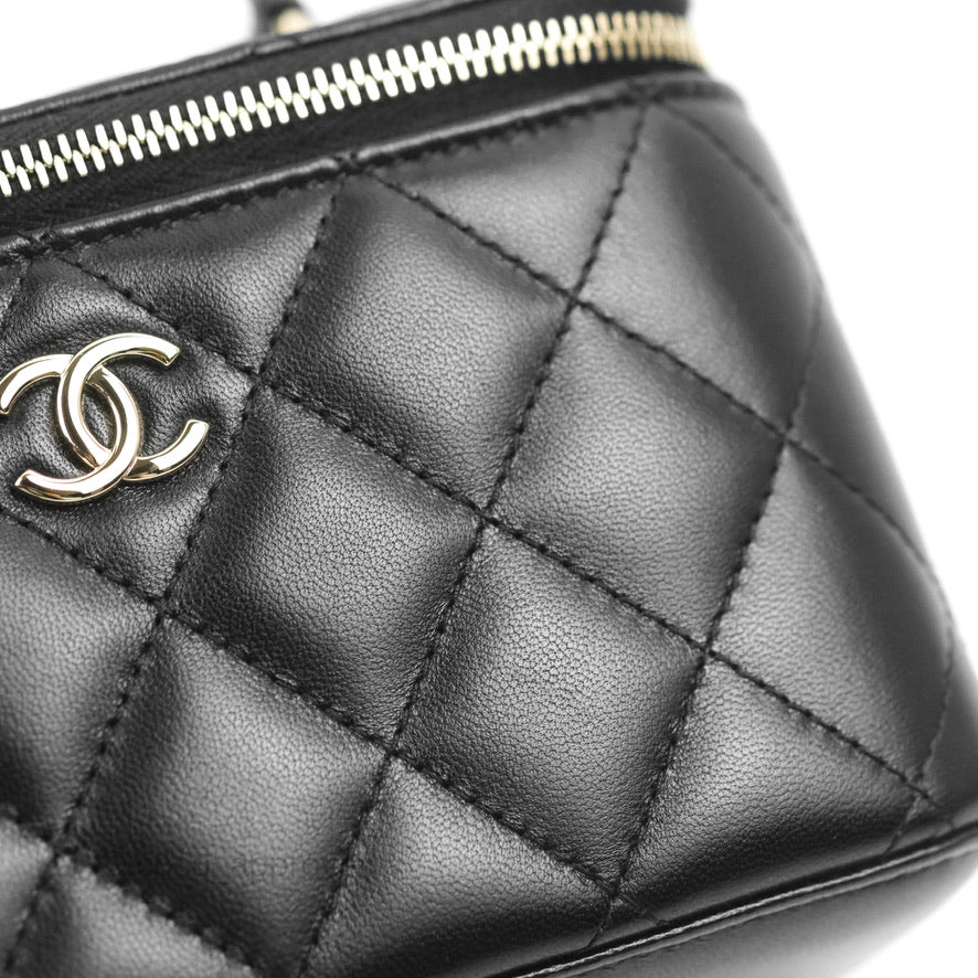 Chanel Vanity Rectangular Top Handle Black Lambskin Gold Hardware