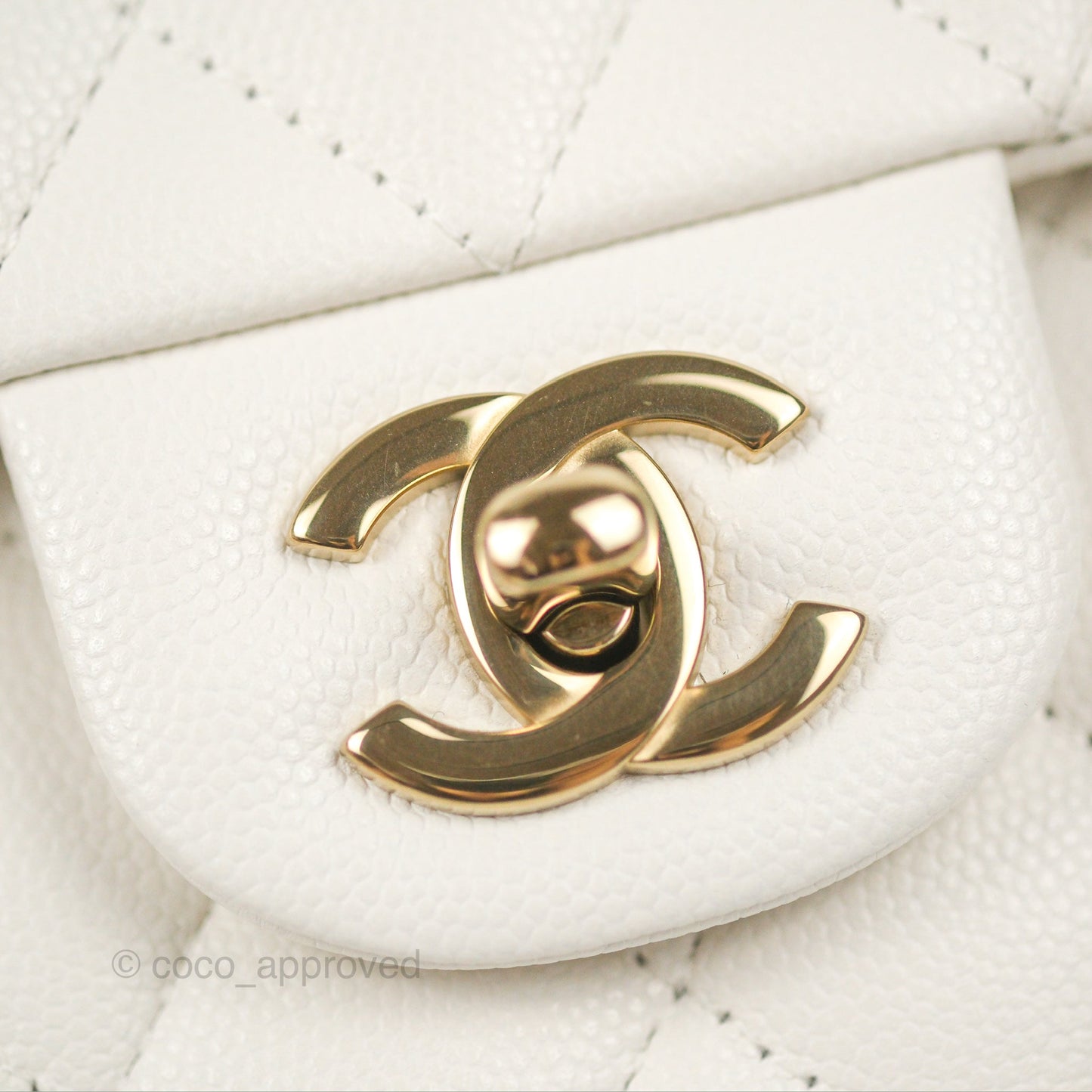 Chanel Classic M/L Medium Flap Quilted White Caviar Gold Hardware