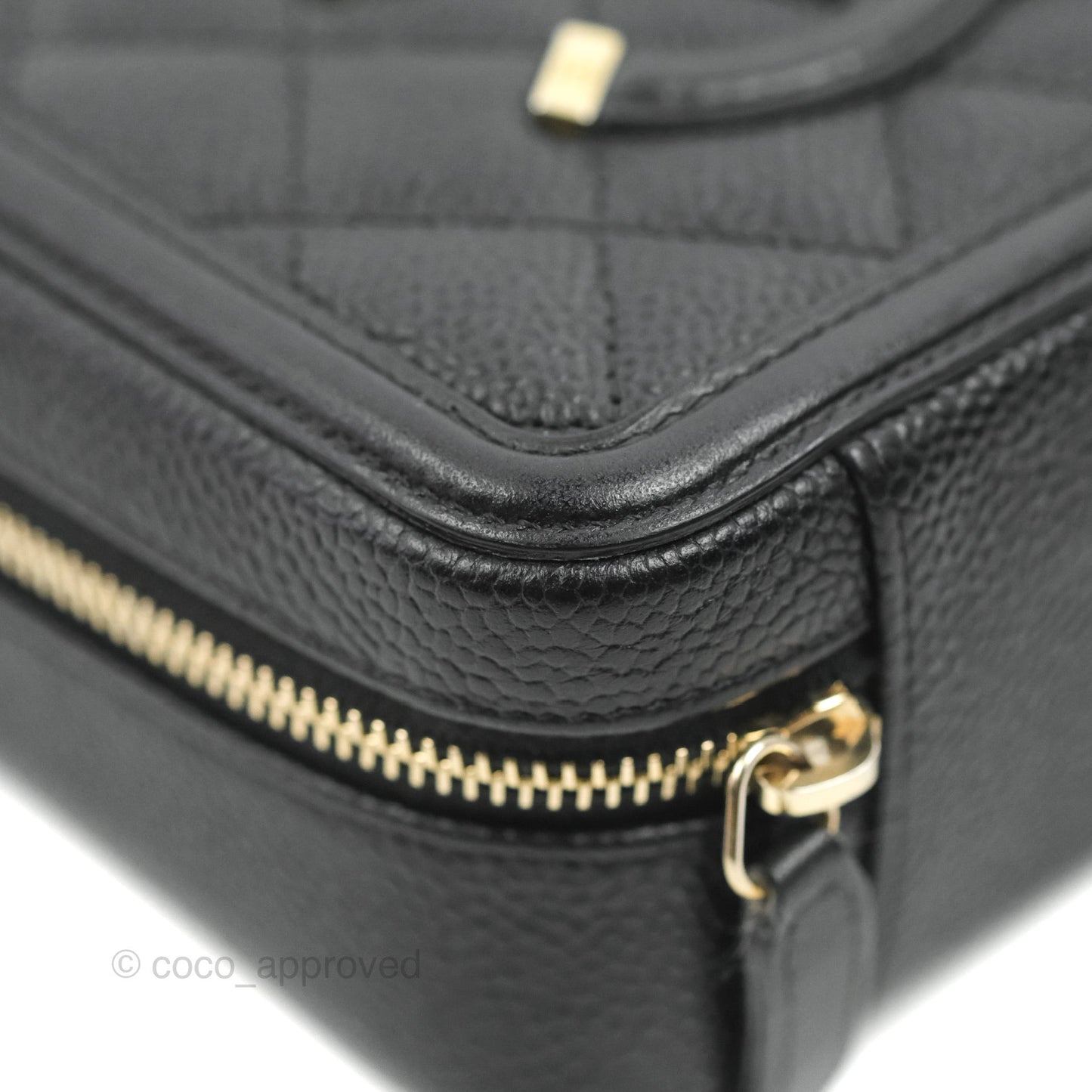 Chanel CC Filigree Vanity Clutch With Chain Caviar Black Aged Gold Hardware