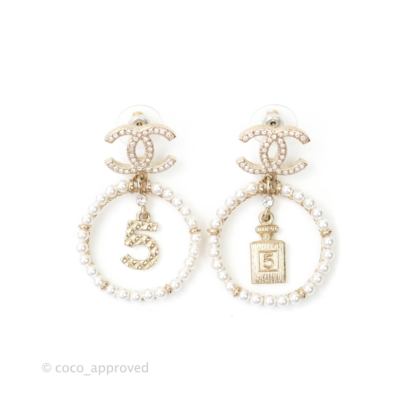 Chanel CC Crystal Pearl Ring No 5 Drop Earrings 21V
