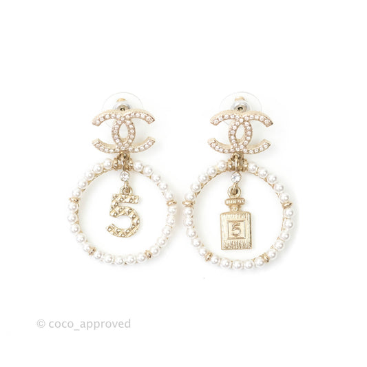 Chanel CC Crystal Pearl Ring No 5 Drop Earrings 21V