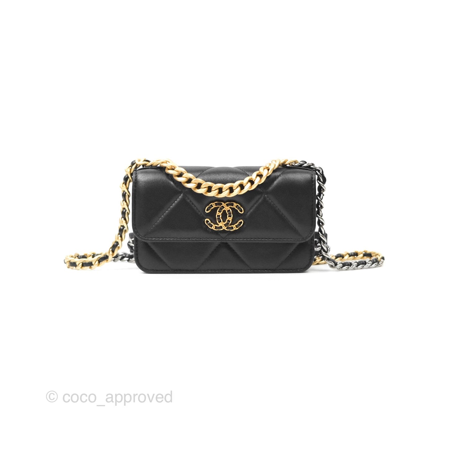 Chanel 19 Mini WOC Flap Phone Holder Black Lambskin Mixed Hardware