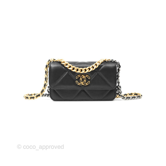 Chanel 19 Mini WOC Flap Phone Holder Black Lambskin Mixed Hardware