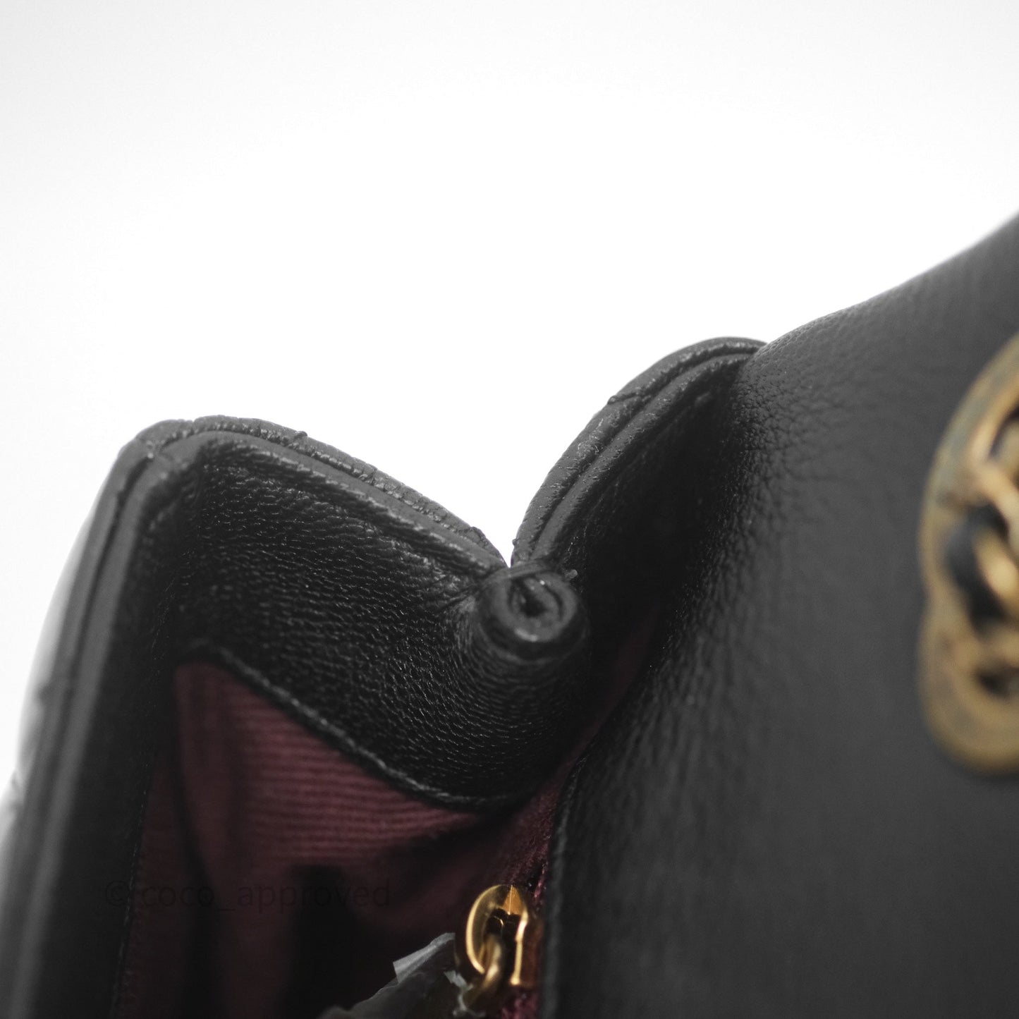 Chanel Quilted Medium Eyelet Flap Bag Black Patent Aged Gold Hardware