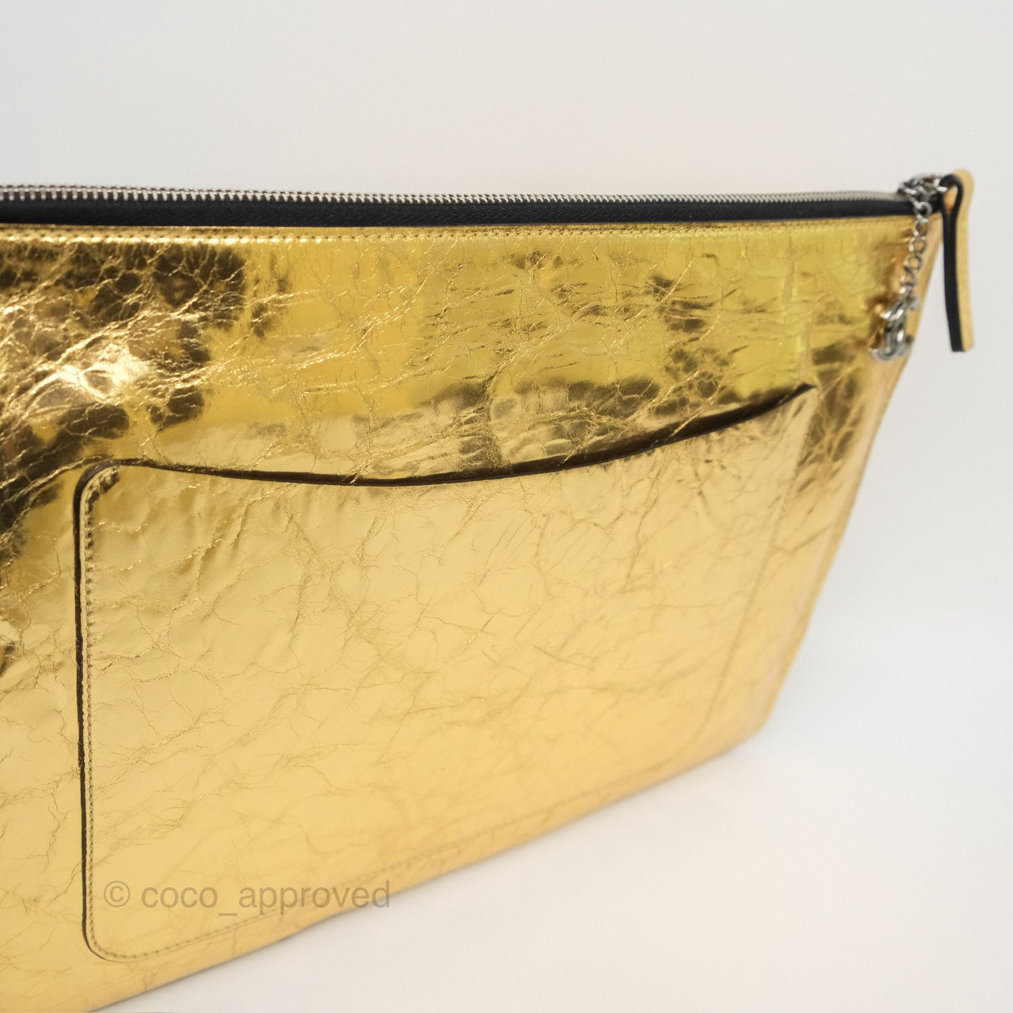 Chanel Large Feministe Maize Feminine Pouch Clutch Metallic Gold Crumpled Lambskin