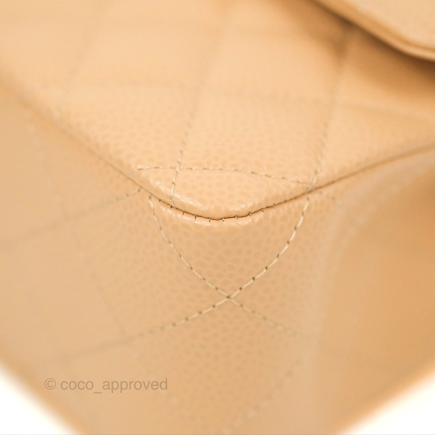 Chanel Classic M/L Medium Flap Quilted Beige Caviar Silver Hardware
