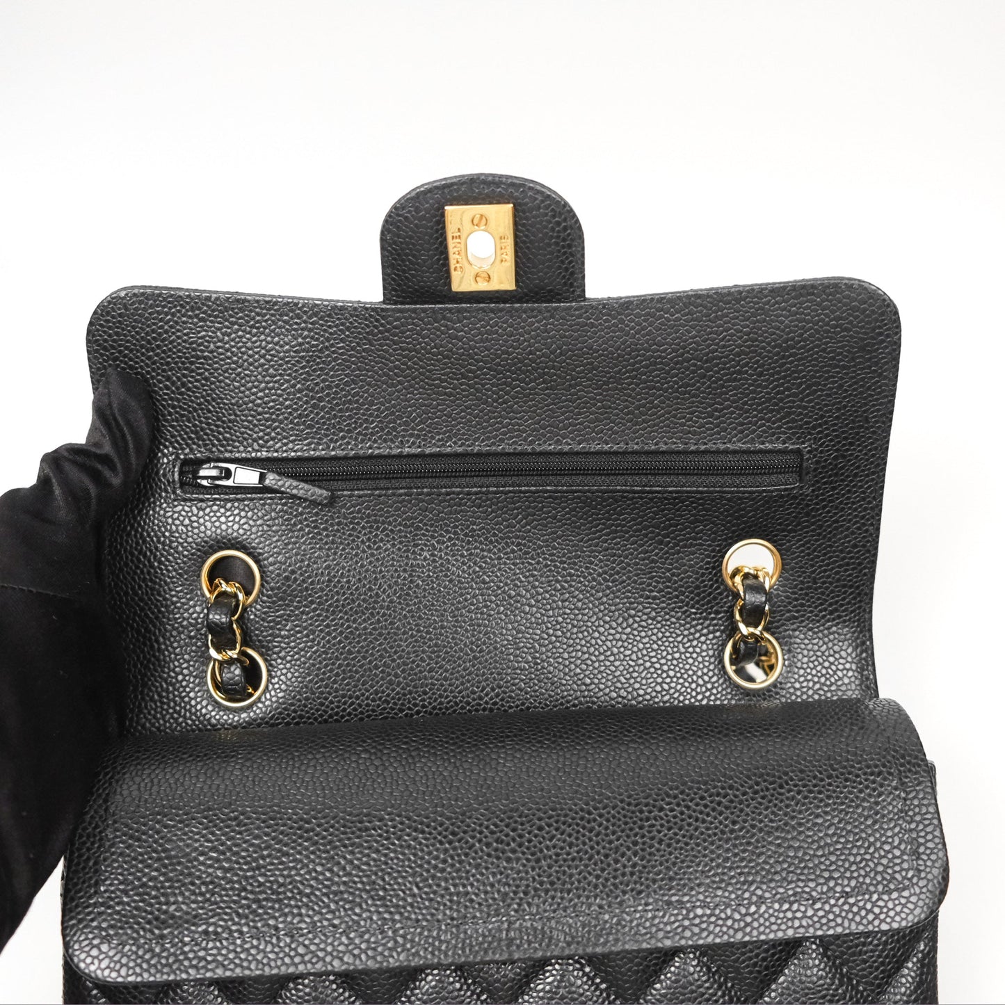 Chanel Small Classic Flap Quilted Black Caviar Gold Hardware