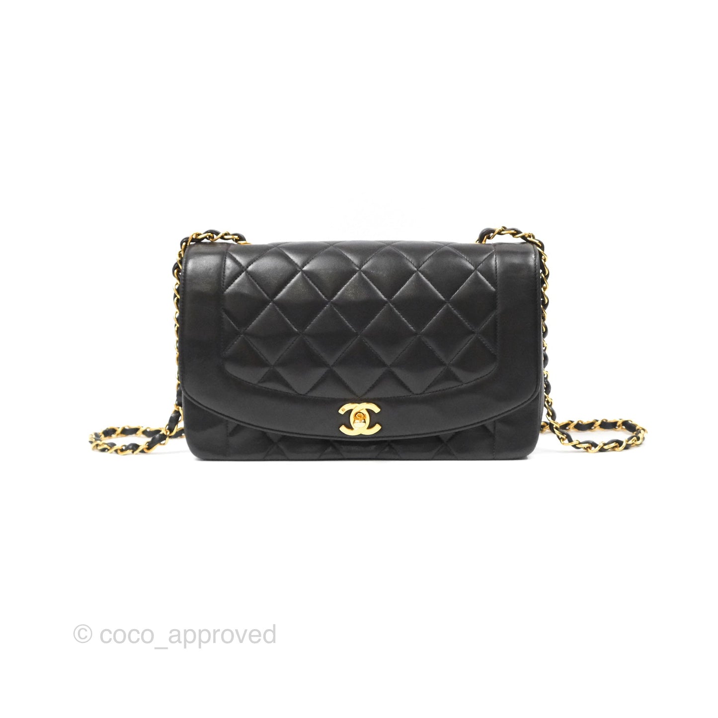 Chanel Vintage Quilted Medium Classic Diana Flap Bag Black Lambskin 24K Gold Hardware