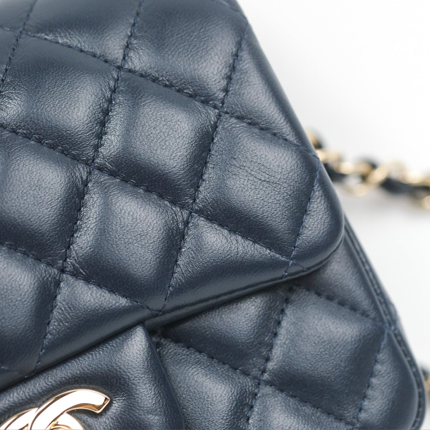Chanel Mini Square Quilted Navy Lambskin Gold Hardware