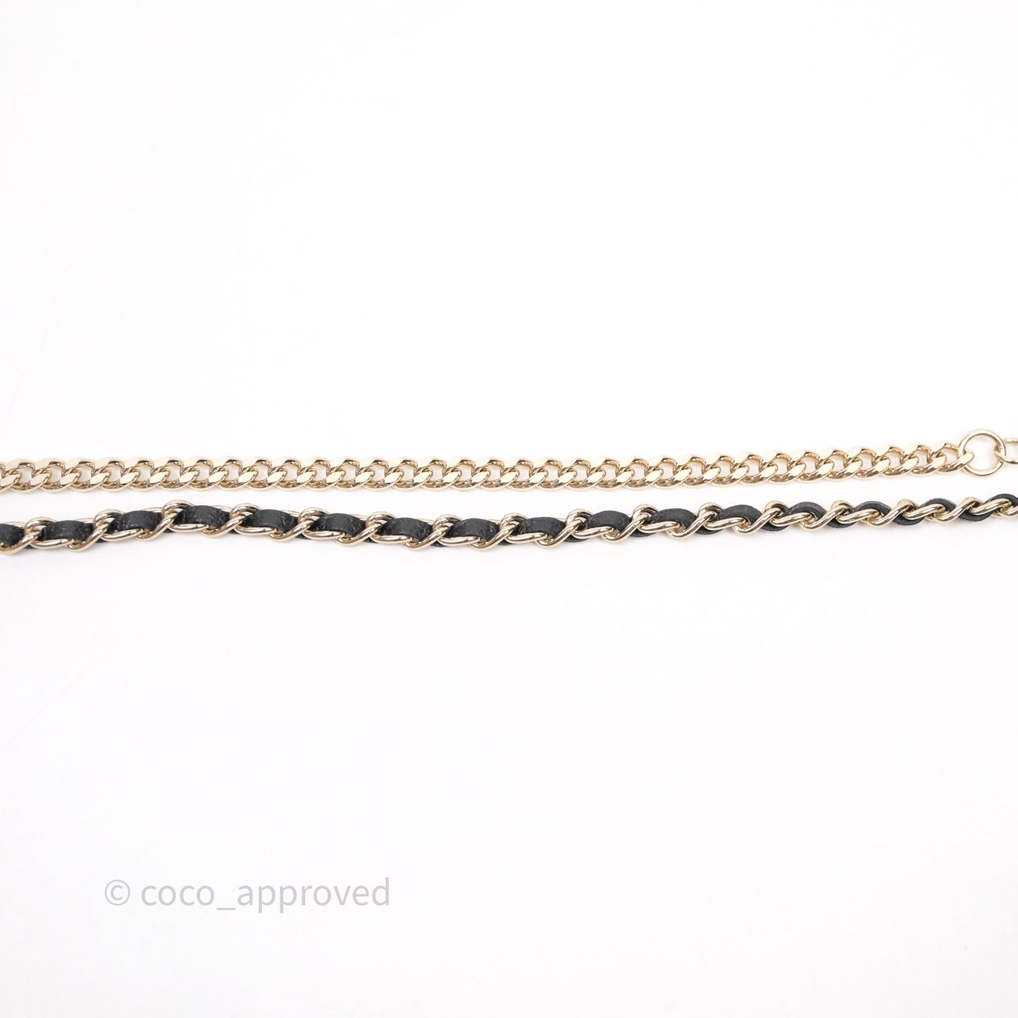 Chanel Double CC Crystals Black Leather Chain Choker Gold Tone 23V