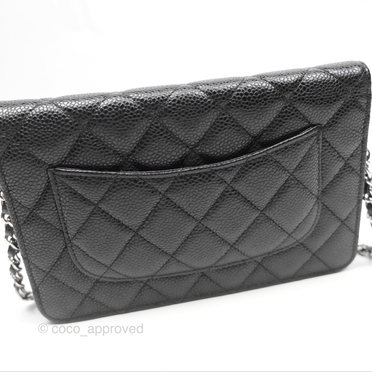 Chanel Quilted Classic Wallet On Chain WOC Black Caviar Silver Hardware