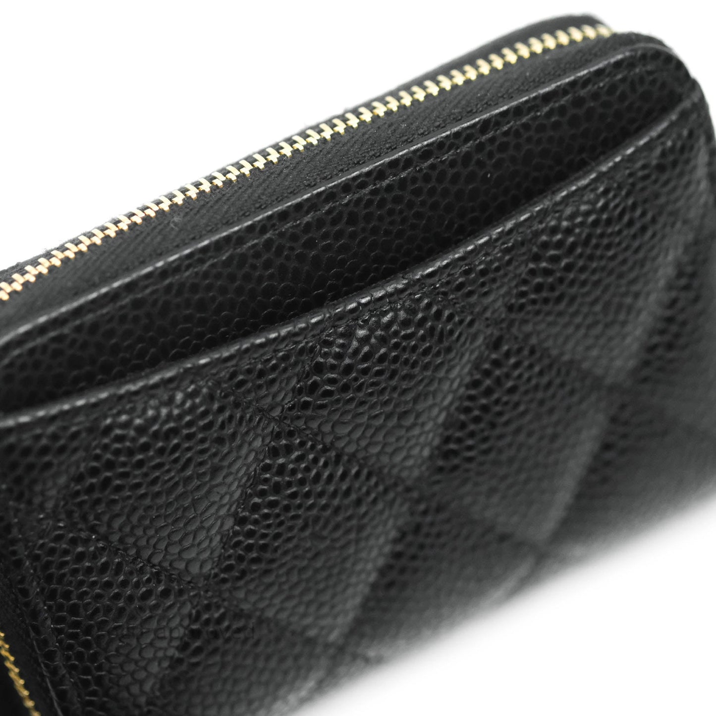 Chanel Classic Zipped Coin Purse Black Caviar Gold Hardware