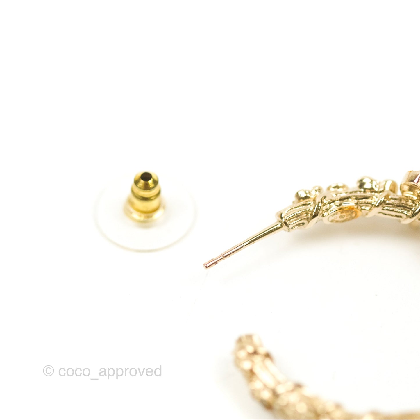 Chanel CC Crystal Camellia Hoop Earrings Gold Tone 22C