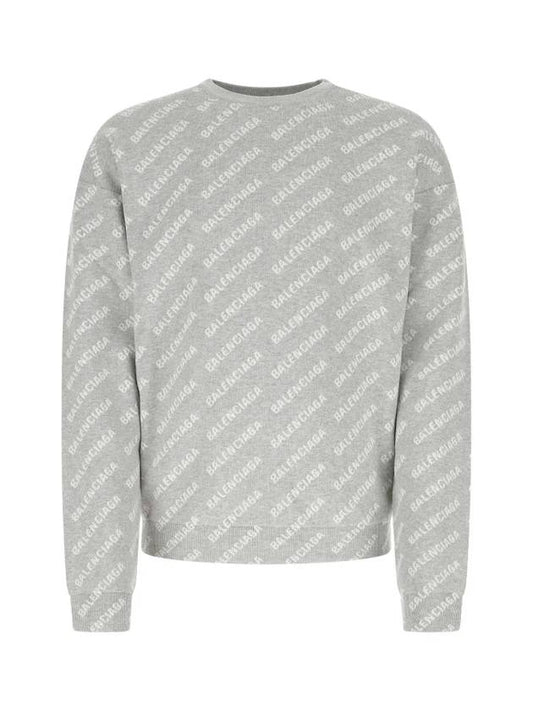 Luxury Balenciaga Wool Over Logo Pattern Knit Sweatshirt Grey