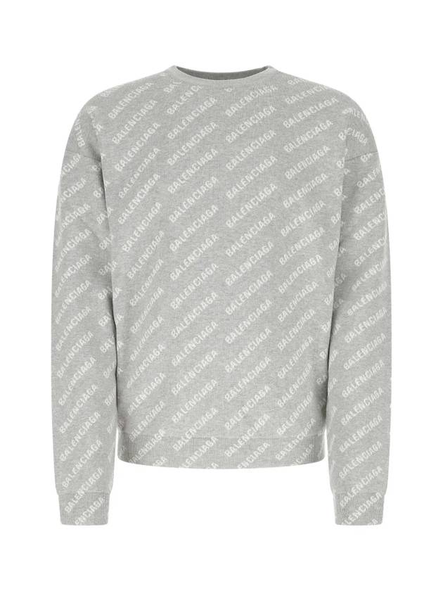 Luxury Balenciaga Wool Over Logo Pattern Knit Sweatshirt Grey