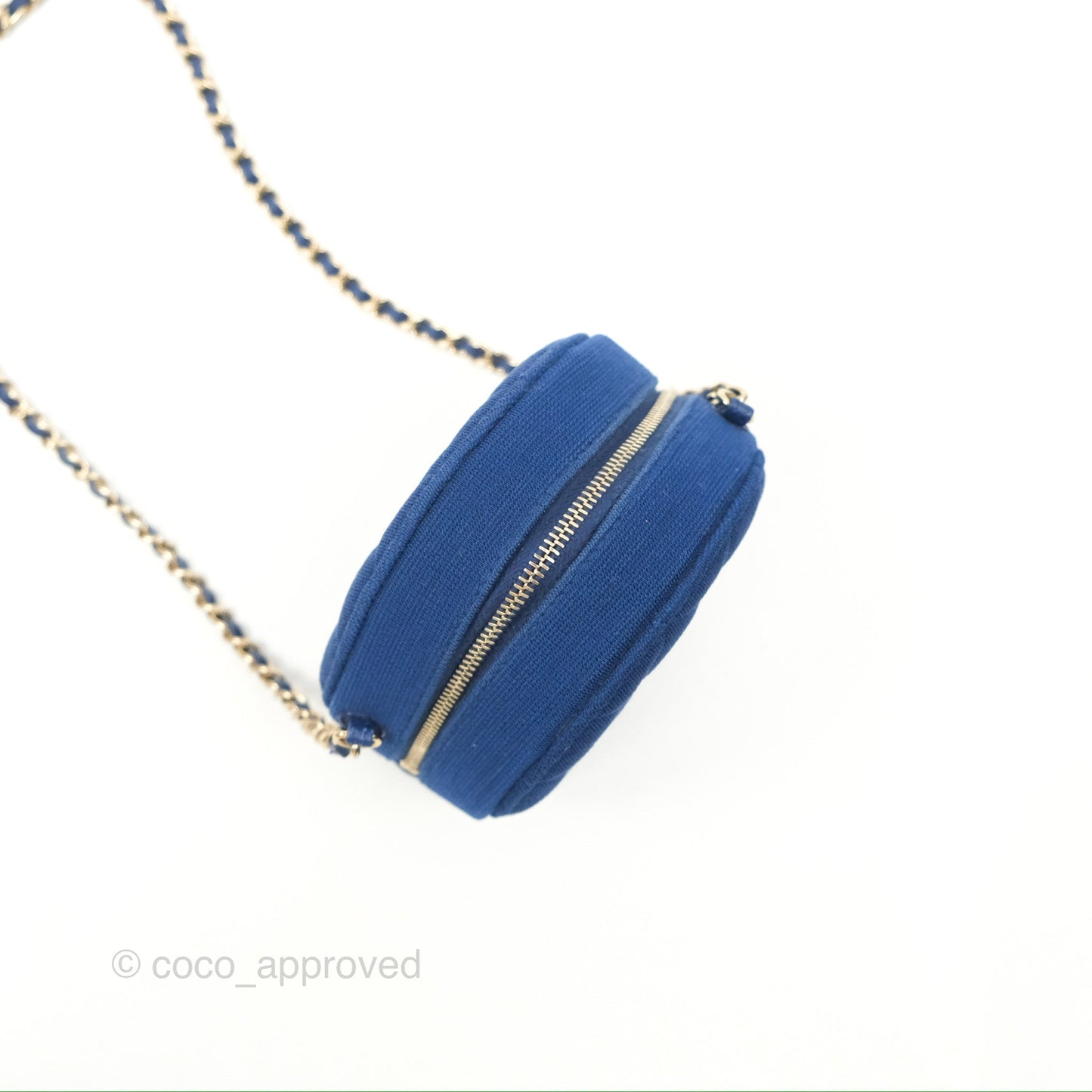 Chanel Classic Quilted Round Clutch With Chain Dark Blue Cotton Gold Hardware