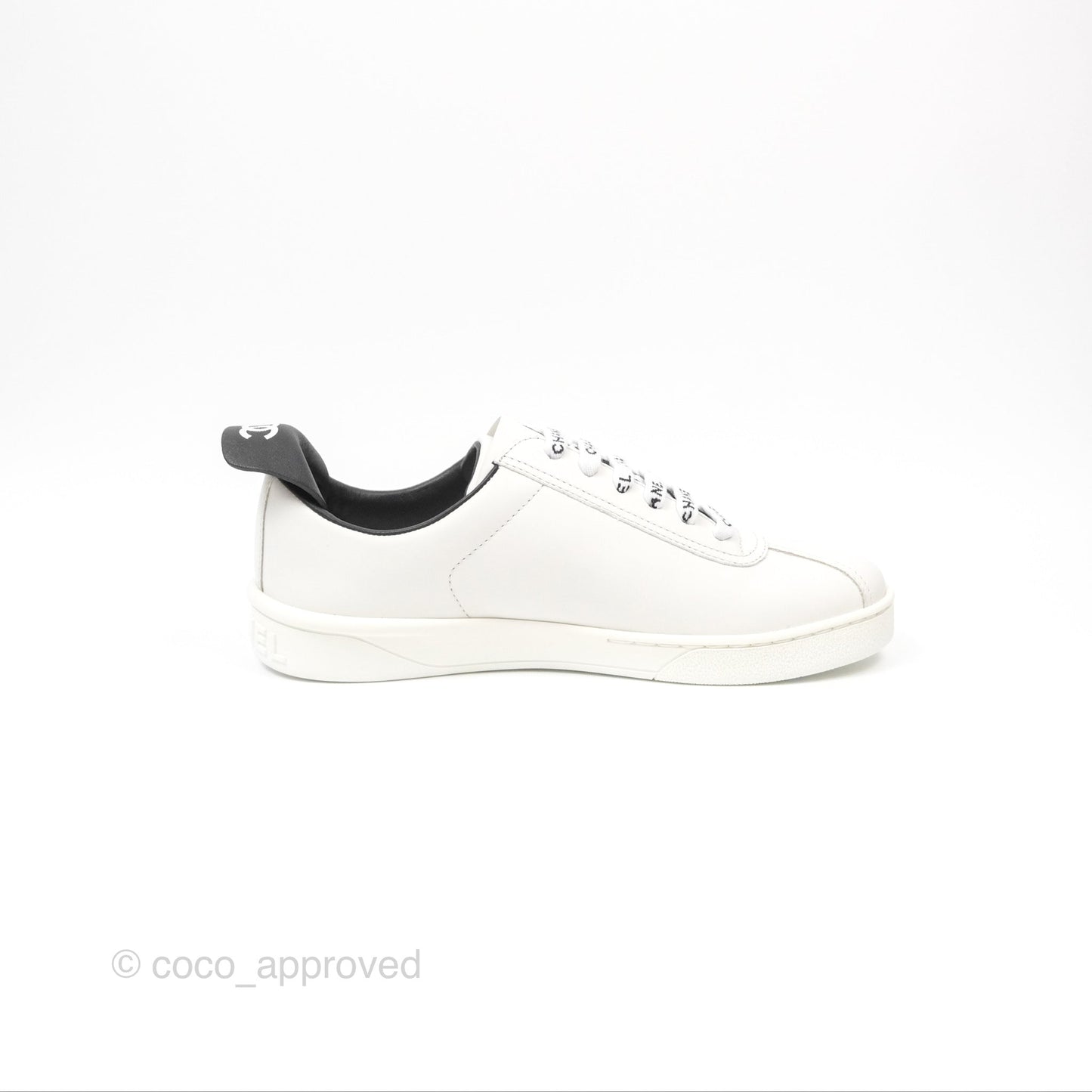 Chanel Logo Pull Tab Lace-up Sneakers White & Black Size 35