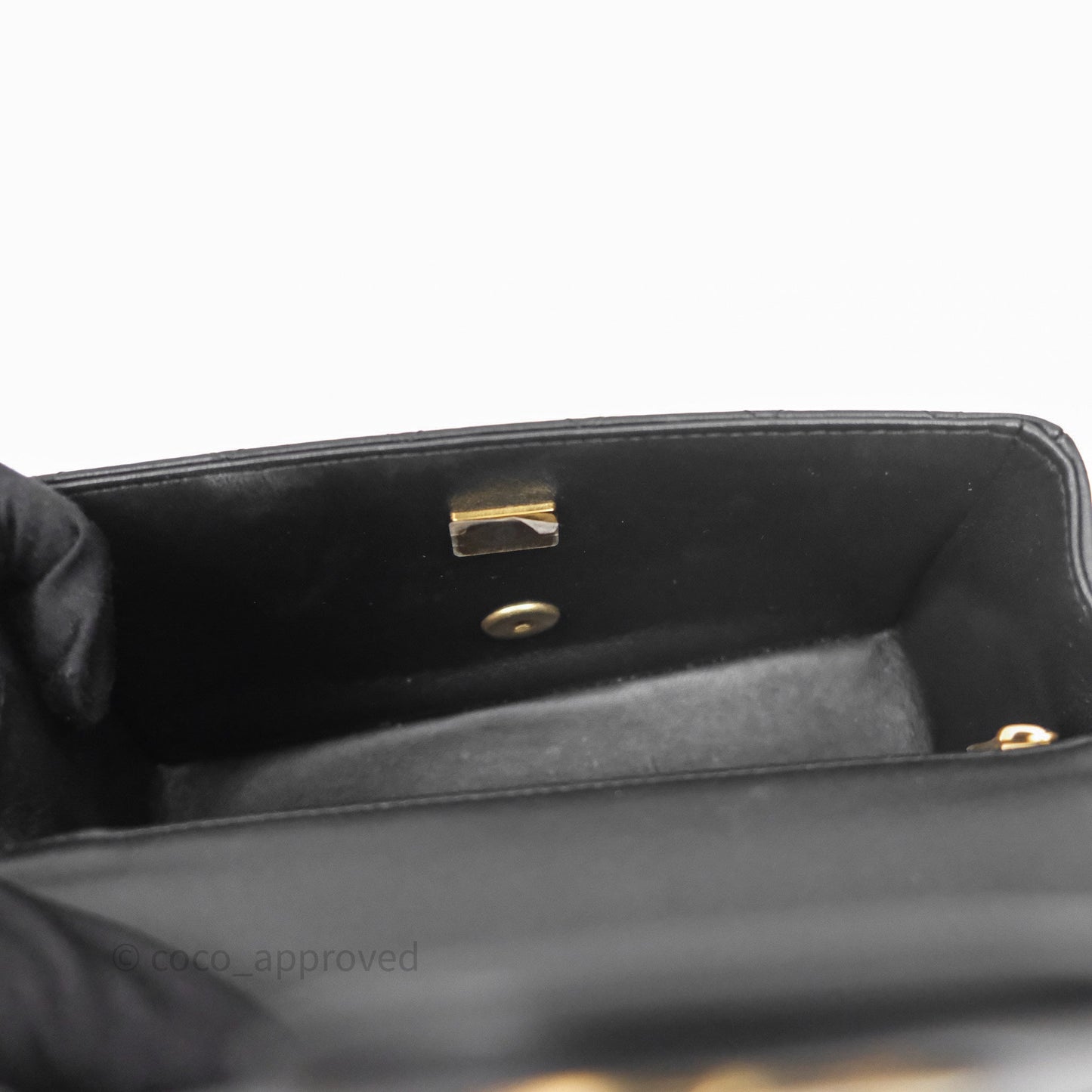 Chanel Metal Top Handle Mini Rectangular Flap Bag Black Lambskin Aged Gold Hardware