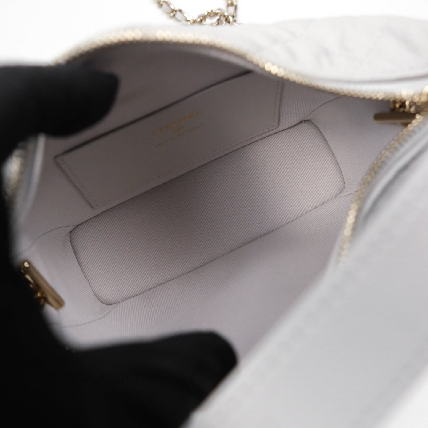 Chanel Quilted Hobo With Chain Light Grey Caviar Gold Hardware 25C