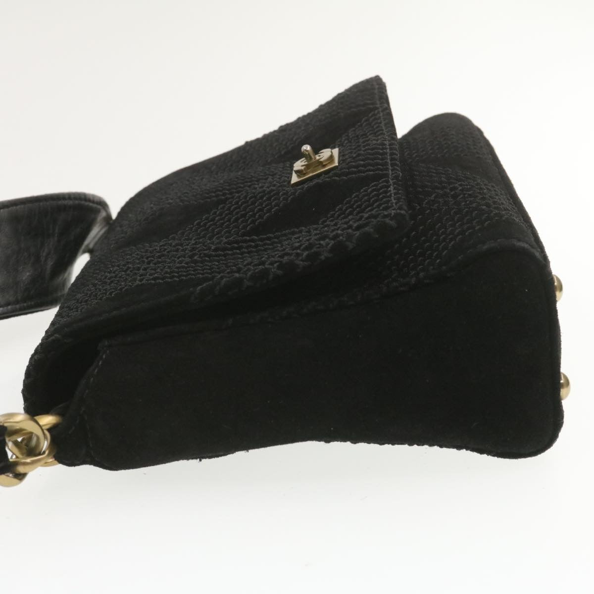Luxury Chanel Turn Lock Shoulder Bag Suede Black CC  18959
