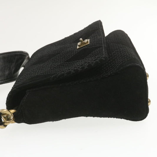 Luxury Chanel Turn Lock Shoulder Bag Suede Black CC  18959